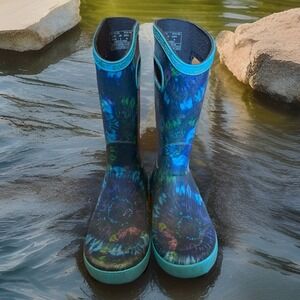 Boggs Rain Boots Girls Youth Size 5 Tie Dye Blue Rubber Waterproof